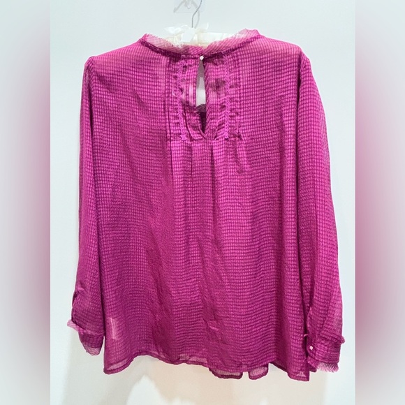 💜 Anthropologie HD in Paris Sheer Long-Sleeve Blouse - Thistle Berry  💜 - Picture 7 of 13